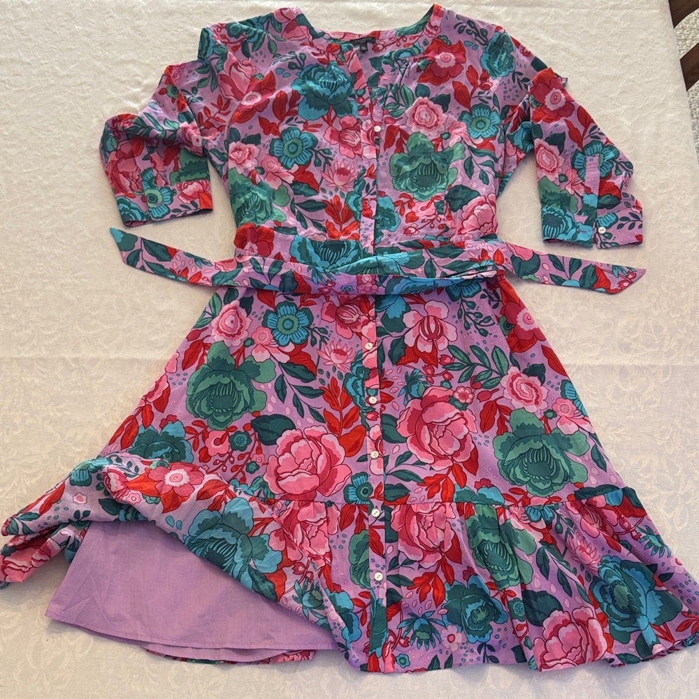 Talbots Asymmetrical Dress - Pink and Teal Floral